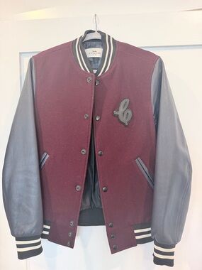 Coach Men's Wool & Black Leather Varsity Jacket